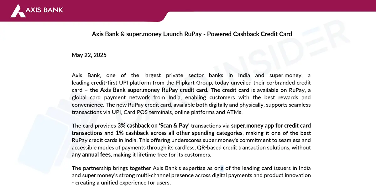 Axis Bank and super.money launched Powered Cashback Credit Card